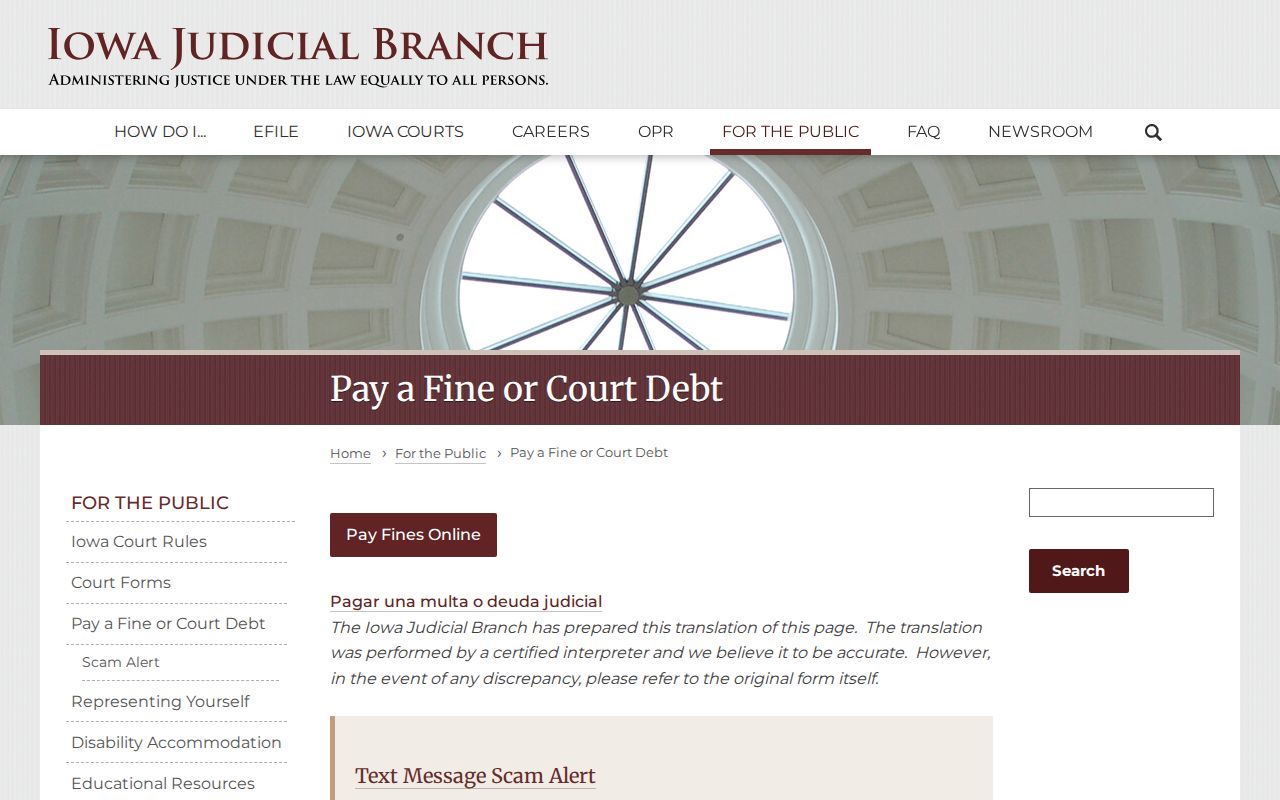 Iowa Judicial Branch payment timing and plea notice for Black Hawk County traffic cases