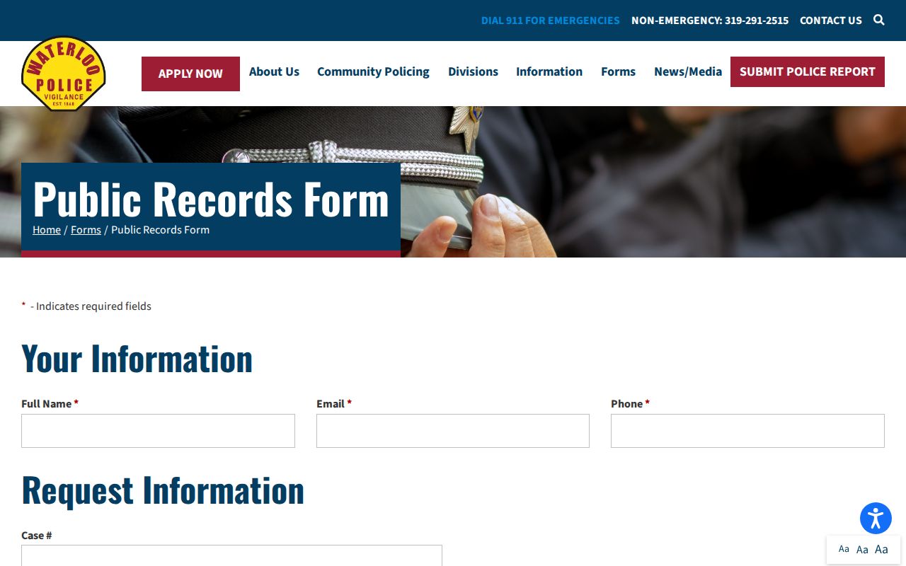 Waterloo Police public records request form
