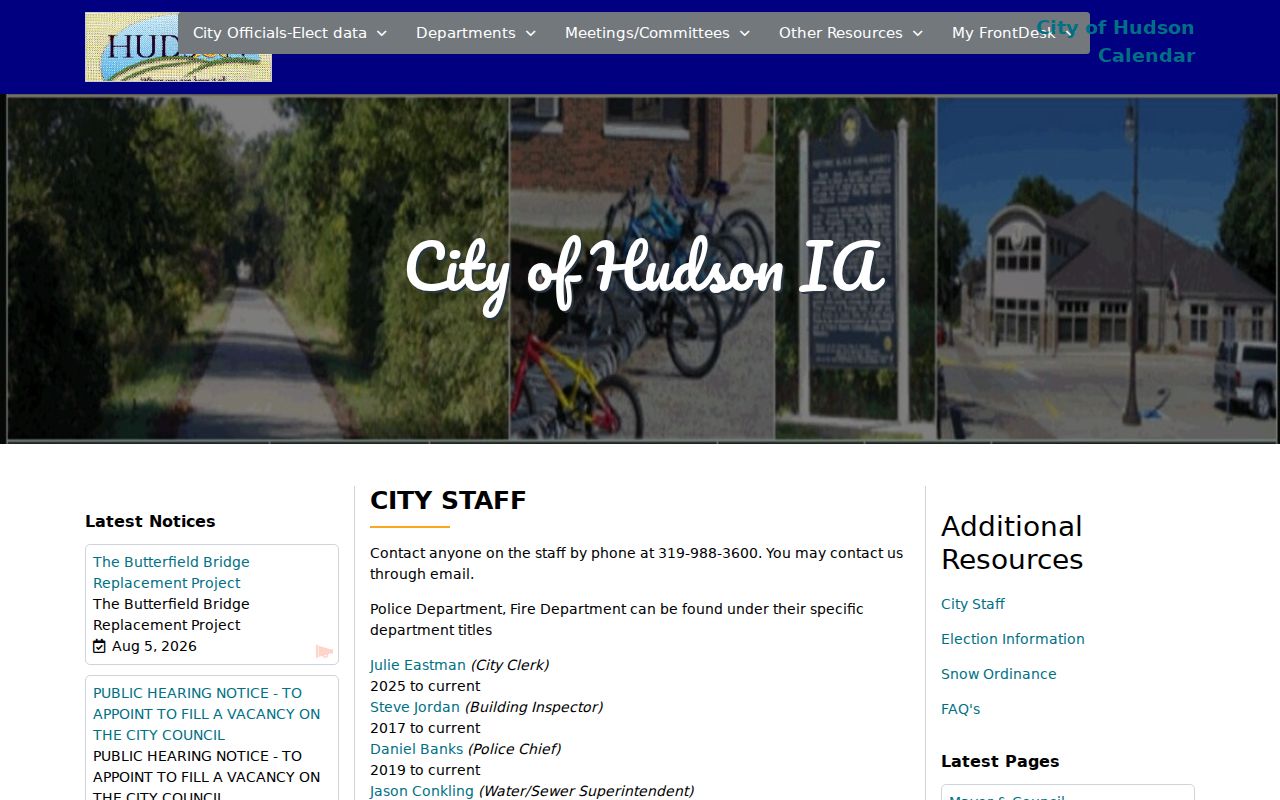 Hudson City Hall contact details and weekday hours at 525 Jefferson Street